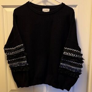 Allison Women's Black Sweater with Fringe Details